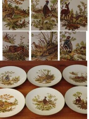 6 Bareuther Waldsassen Wildlife Transferware Porcelain Luncheon Plates